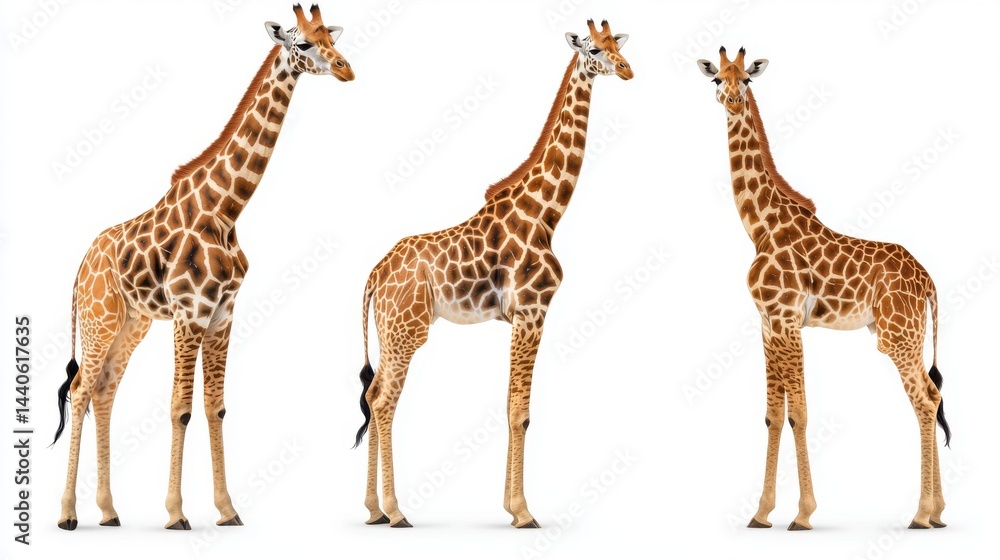 Fototapeta premium Three Giraffes Isolated on White Background