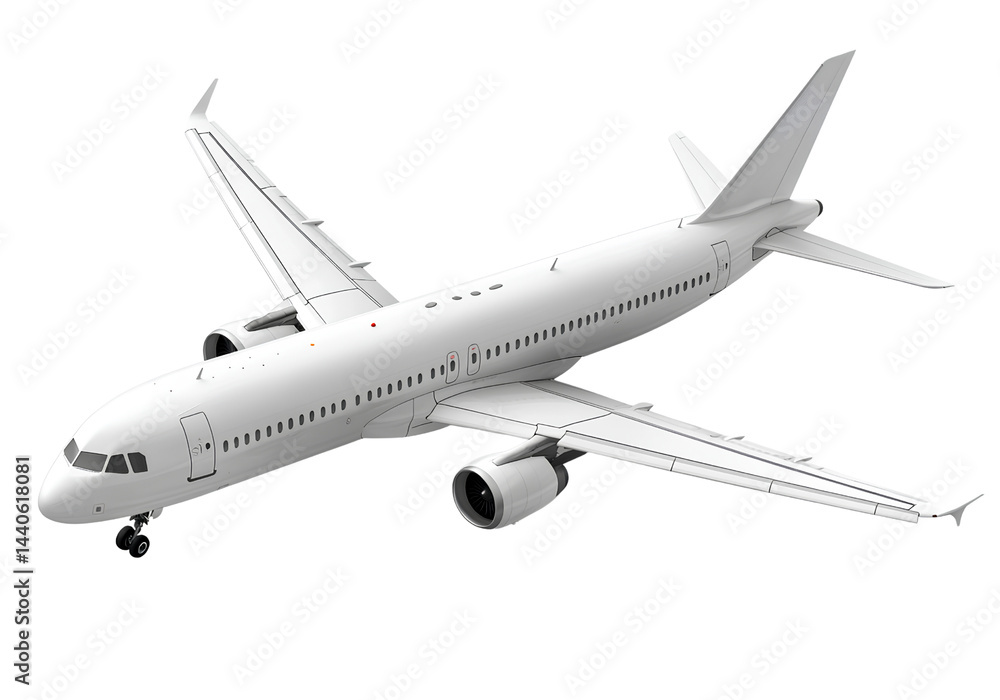 Realistic white airplane flying, isolated on a transparent background Realistic white airplane flying, isolated on a transparent background