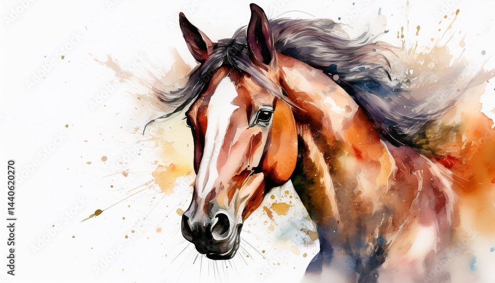 Fototapeta premium watercolor horse creative illustration digital art white background with