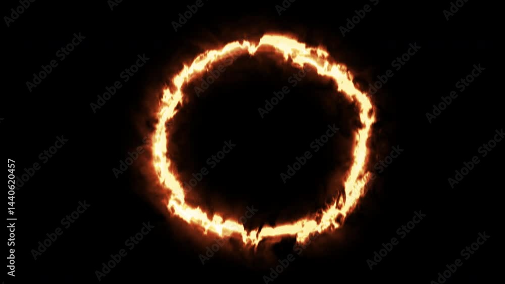 Flame runs around the circle, Fire flames on black background, Bonfire Flame runs around the circle, Fire flames on black background, Bonfire