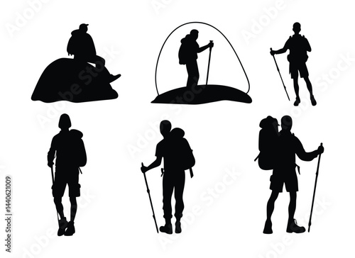 Silhouette of a Hiker, Outdoor Adventure, Trekking, Backpacking Icon.