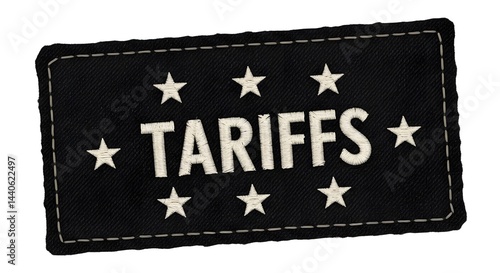 Close-up of a black embroidered patch with the word 