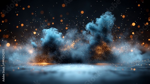 Dramatic smoky explosion with sparkling particles