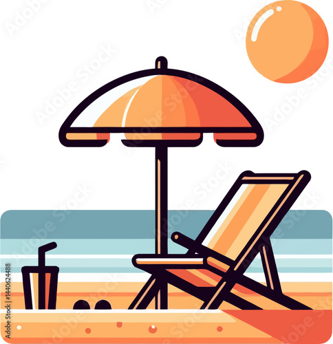 Beach chair flat icon. Chaise lounge chair for a beach vector icon.	