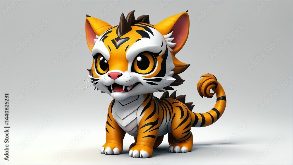 Fototapeta premium masterpiece, 4K, nenodroid, kawaii, UwU, chibi, mythical beast, tiger head, dragon body, mascot, 