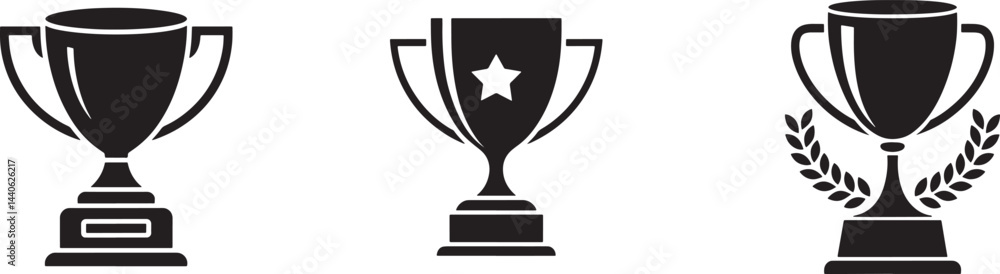 Three Black And White Trophy Icons For Award And Achievement Vector Illustration Three Black And White Trophy Icons For Award And Achievement Vector Illustration