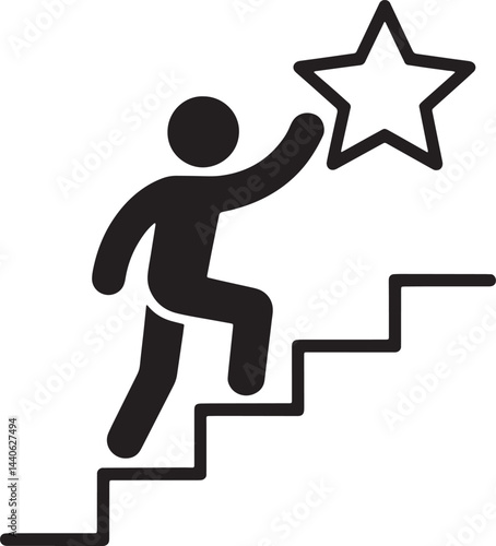Person Climbing Stairs Reaching For Star Success And Achievement Icon Illustration