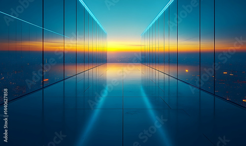 Wallpaper Mural Modern architectural corridor with sunset reflection Torontodigital.ca