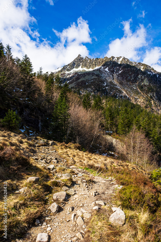 Pic de Mont Rouge Mountain from the Hiking Trail above the Ars Waterfall in Haut-Couserans, Ariège