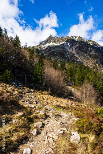 Obraz na płótnie Pic de Mont Rouge Mountain from the Hiking Trail above the Ars Waterfall in Haut-Couserans, Ariège w salonie