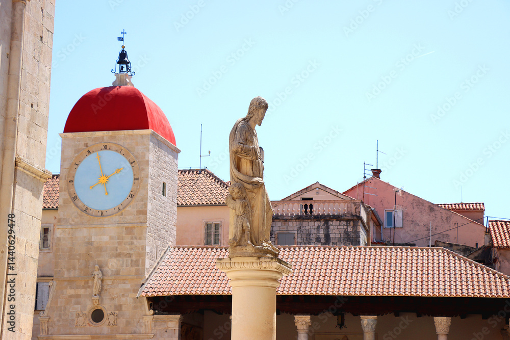 Historical clock tower in trogir, Croatia.
