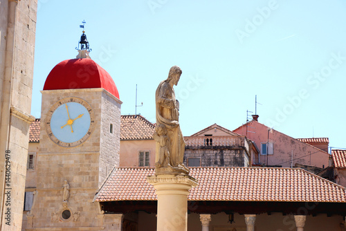 Historical clock tower in trogir, Croatia.