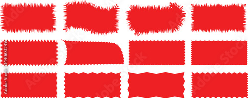 Set of with zigzag frames edge red color silhouette scalloped scallop edge shape rectangle shape with zigzag edge frame square shape various with scallop edge rectangle shape See Less