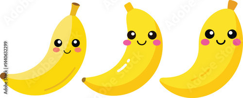 Cute kawai Banana vektor Illustration with happy face