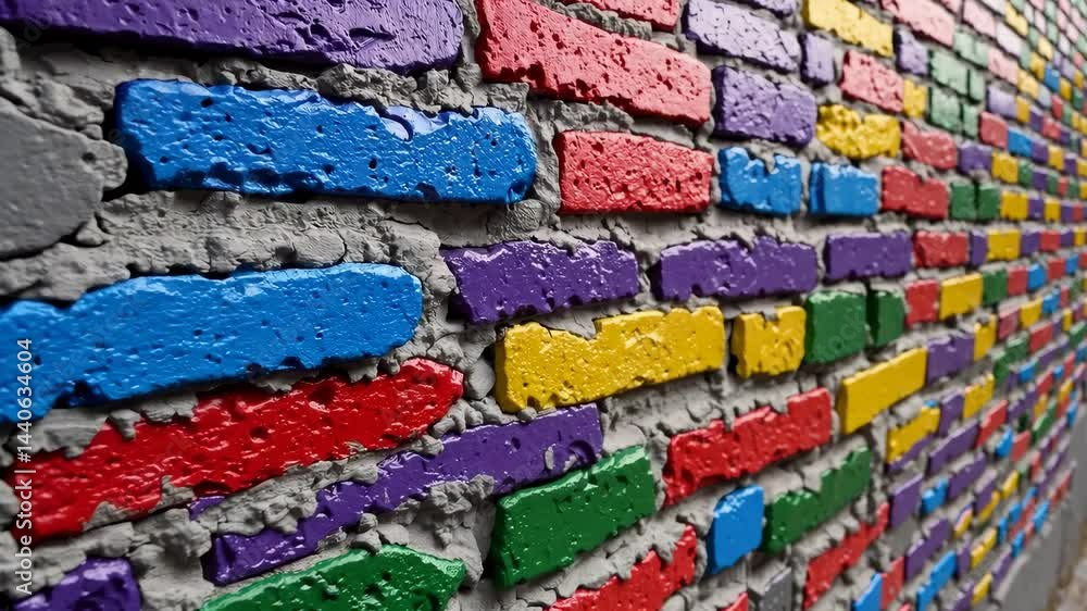 Vibrant multicolored brick wall perspective with dynamic shifts Vibrant multicolored brick wall perspective with dynamic shifts