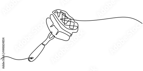 Raw beef brisket flat steak on fork with place for text, continuous one line drawing, Steak on a Fork.