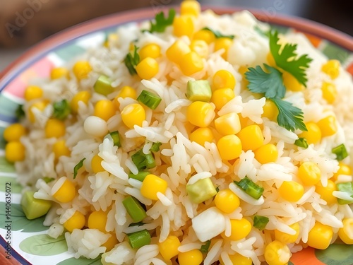 Vibrant Vegetables and Rice Salad With Corn and Cilantro Garnish