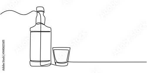 Quadro su tela Continuous One Line Drawing Beverages Icons Concept