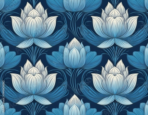 seamless pattern with blue lotus flowers floral background