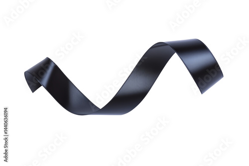 A shiny, curved black ribbon forms a smooth, flowing wave shape.
