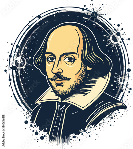 bust of Shakespeare against the backdrop of the night starry sky