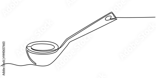 Continuous one single line drawing Kitchen ladle Kitchen tools icon vector illustration concept, Soup ladle one continuous line drawing, Vector continuous one single line drawing icon of kitchen soup.