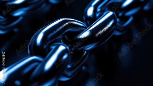 Close-up view of a shiny blue metal chain link against a dark background, emphasizing strength and connection