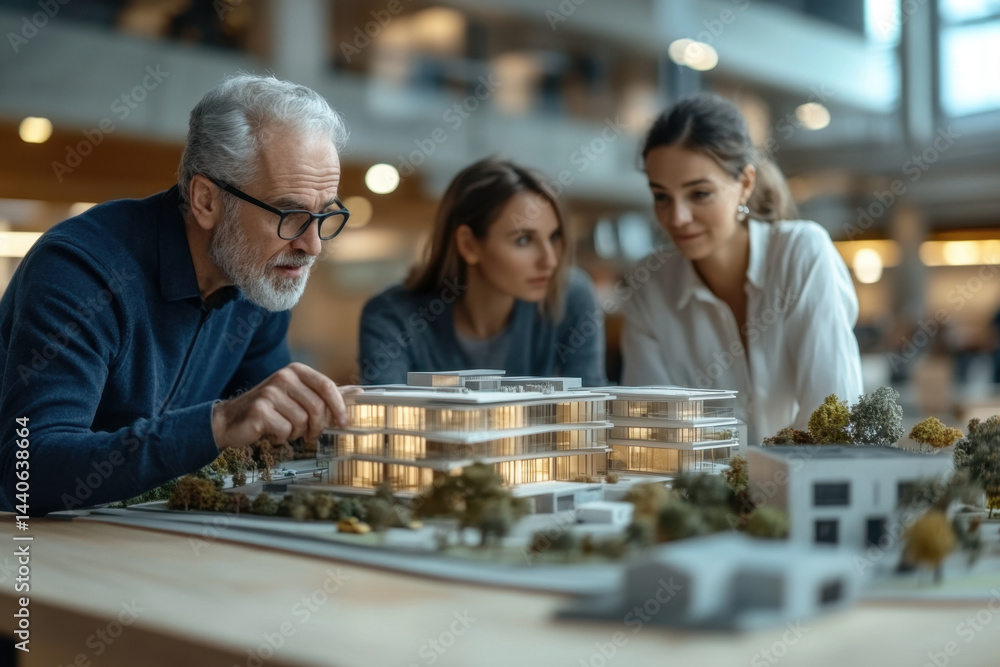 people examining a model house. people examining a model house.