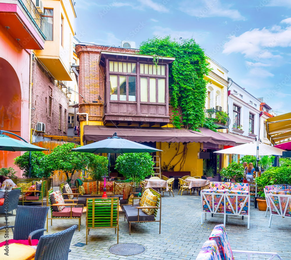 Restaurants on Jan Shardeni Street, Tbilisi, Georgia.
