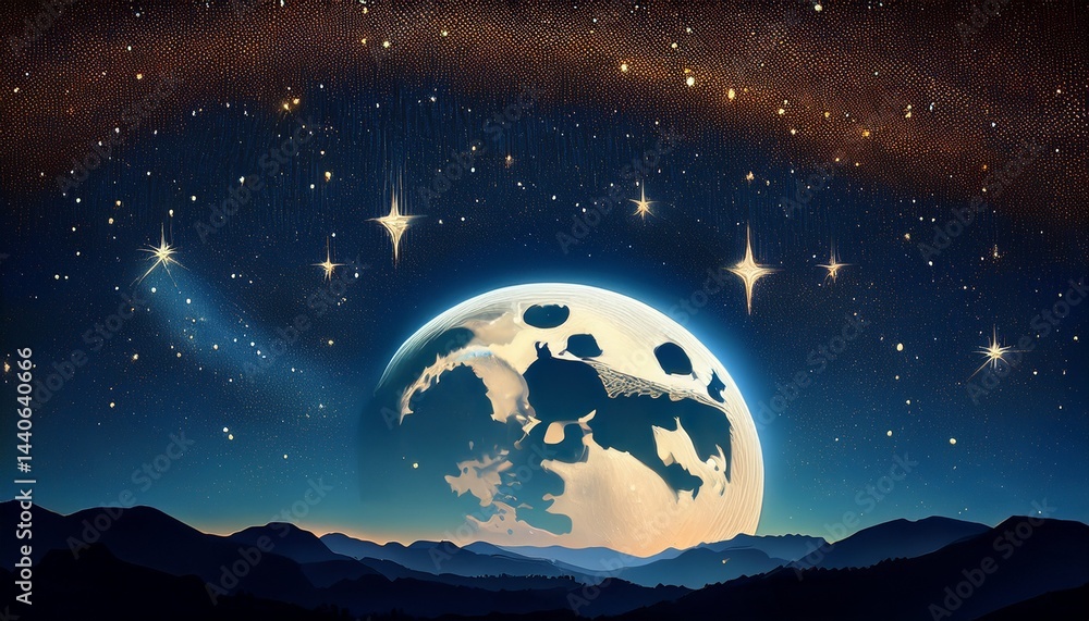 Naklejka premium falling stars moon photoshop overlays night sky illustration starry sky milky way moon