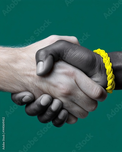 Diverse Hands Shaking in Unity Against a Green Background Representing Collaboration and Trust
