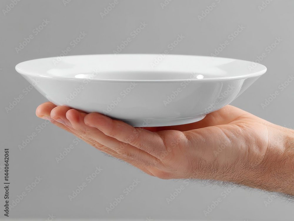 Empty White Bowl Held in Hand.