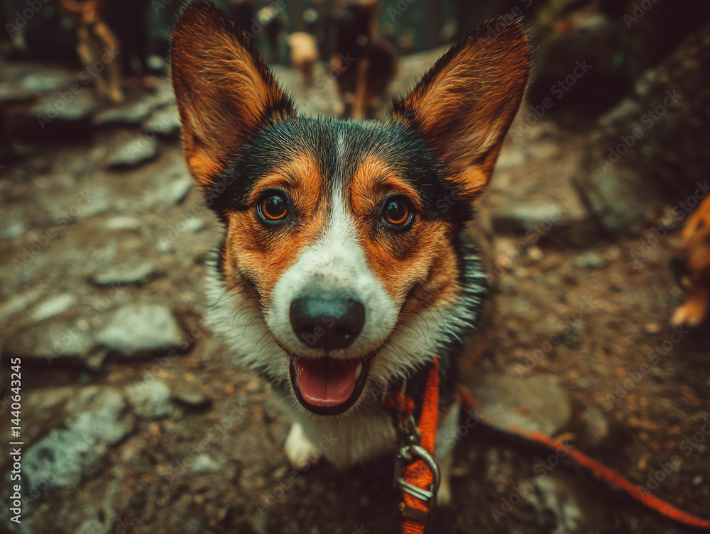 Happy Corgi on a Hike.