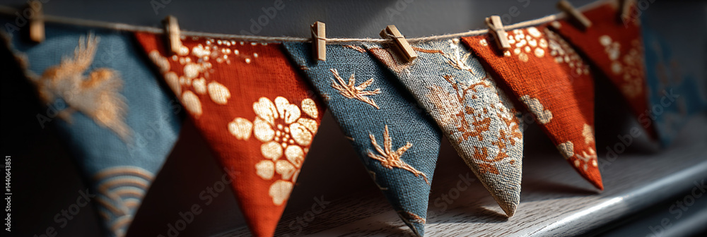 Japanese Fabric Pennants. Traditional patterns.