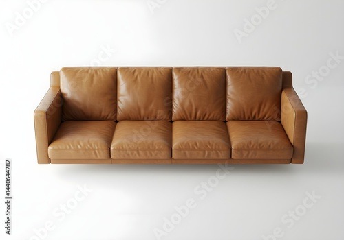 Obraz na płótnie Modern brown leather sofa against a minimalist white background. Perfect for adding a touch of elegance to any living space. w salonie