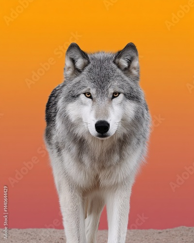 Obraz na płótnie Majestic Wolf Staring Intently Against a Vibrant Orange and Purple Gradient Background w salonie