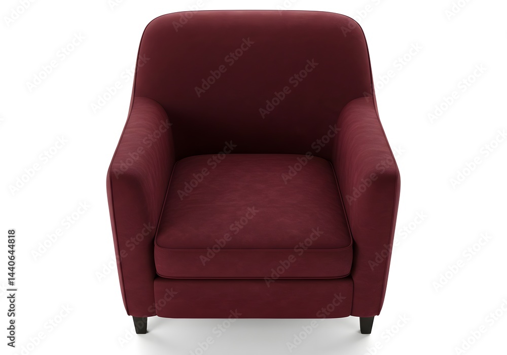 Deep red armchair, simple design, comfortable seating, perfect for a modern living room. A statement piece!