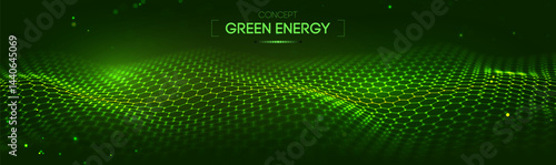 Background green abstract tech futuristic energy blue pattern digital. Light texture science AI cyber graphic banner. Data stream wave connection environment innovation.