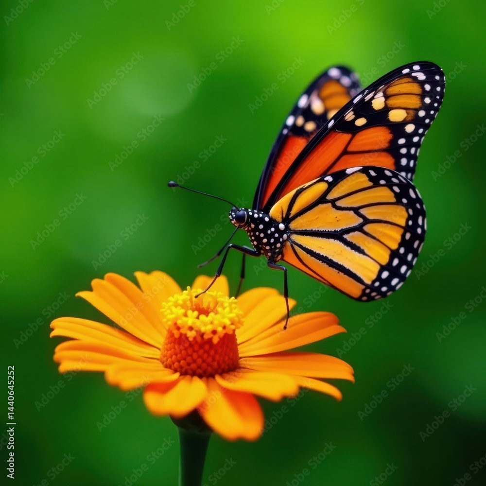 Monarch butterfly feeding on flower; green backdrop provides ample copy space , environment, butterfly photography Monarch butterfly feeding on flower; green backdrop provides ample copy space , environment, butterfly photography