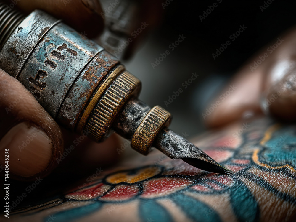 Close-up Tattoo Artist at Work.