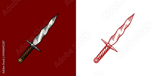 Wavy dagger or knife for Halloween or magic rituals. witchcraft and sorcery thing. magician and voodoo hand drawn engraved 