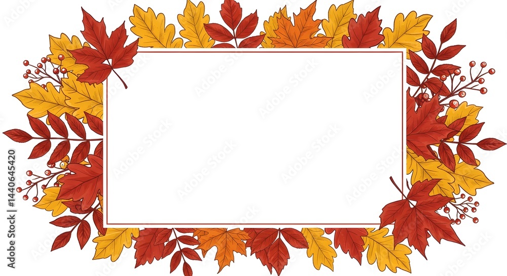 Autumn leaves frame. Perfect for fall designs and Thanksgiving greetings. Red and gold colors.