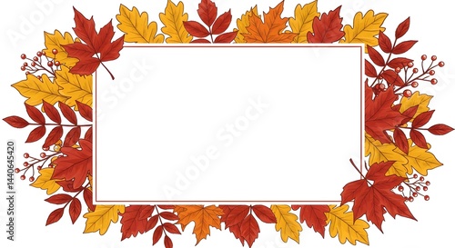 Obraz na płótnie Autumn leaves frame. Perfect for fall designs and Thanksgiving greetings. Red and gold colors. w salonie