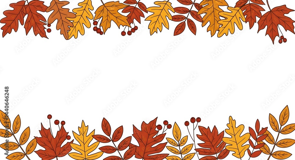 Autumn leaves border design with orange, red, and yellow leaves. Perfect for fall themed projects.