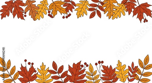 Obraz na płótnie Autumn leaves border design with orange, red, and yellow leaves. Perfect for fall themed projects. w salonie