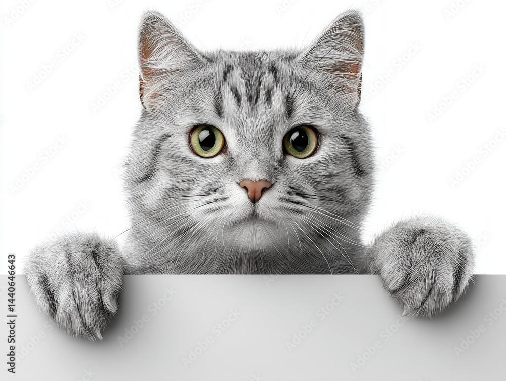 Cute Gray Cat Holding Blank Sign