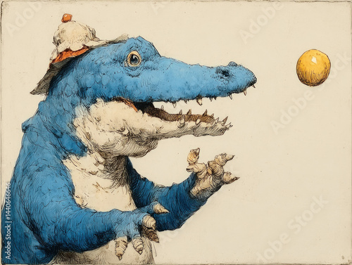 Blue Alligator Throws Ball....