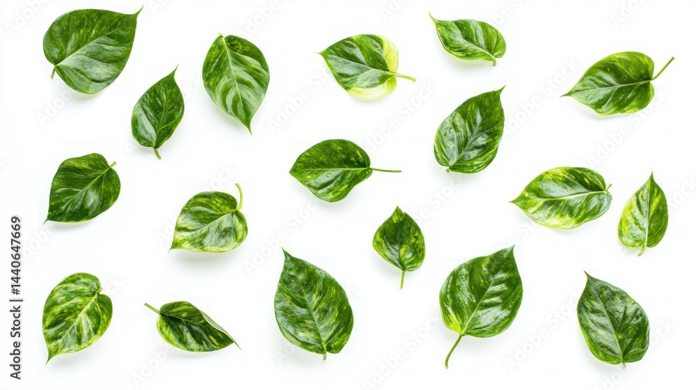 Set of monstera leaves scattered naturally on white background Set of monstera leaves scattered naturally on white background