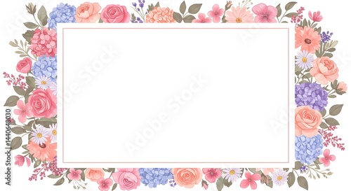 Obraz na płótnie Pastel-colored floral frame perfect for invitations, announcements, or adding a touch of elegance to your designs. w salonie