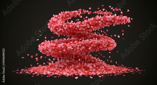 A mesmerizing spiral of pink and red rose petals against a dark background.  A beautiful and romantic image.